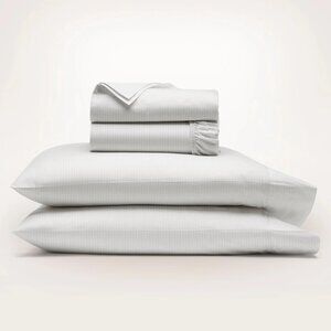 Signature Hemmed Sheet Set in White/Pewter Stripes